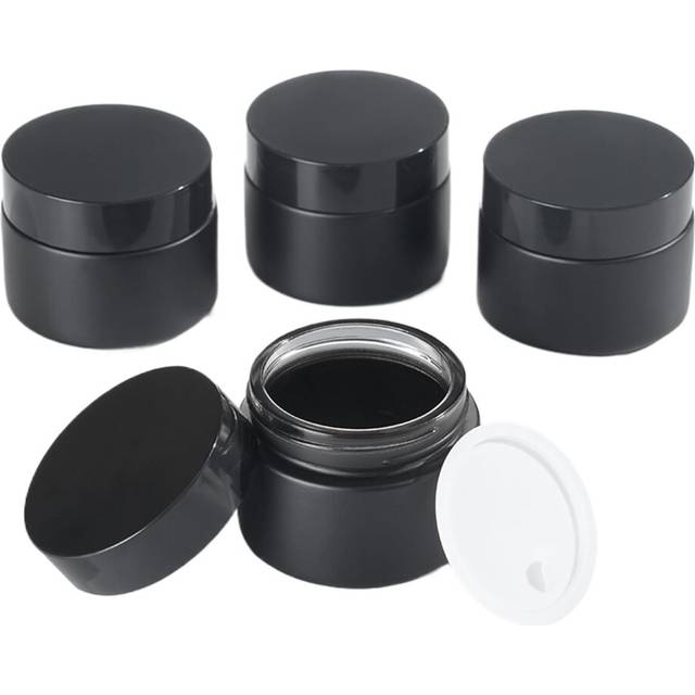 OverNews 2oz Amber Glass Jar Travel Size  4PCS Empty Cosmetic Lotion Container with Black Lid  Spatula  Small Mini Jar for Beau