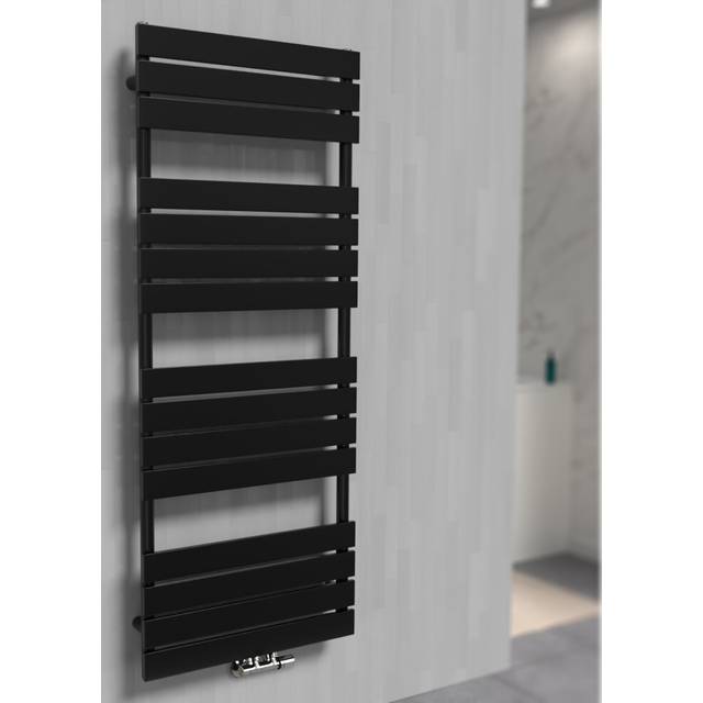 Nes Home 1600 x 600 mm Designer Towel Radiator Black Single Flat Tube