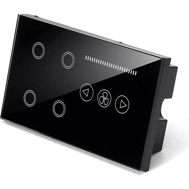 (Black) Smart WIFI Switch 4 Gang WIFI Light Switch With WiFi Ceiling Fan Switch White/Black Crystal Glass Panel Work Alexa Google Home