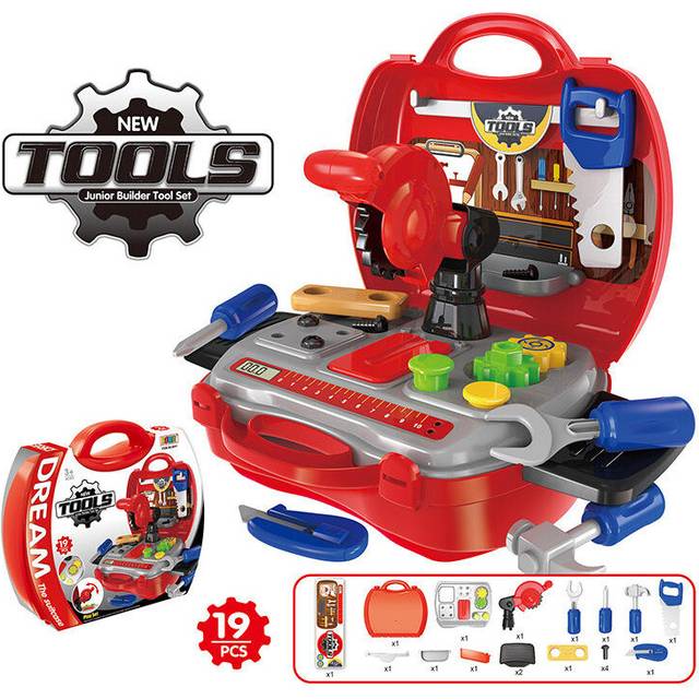 (Red) Children Simulation Kitchen Cook Tableware Dresser Cashier Tool Suitcase Doctor House Toys
