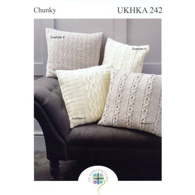 UKHKA 242 Chunky Knitting Pattern Cable Knit Cushion Covers