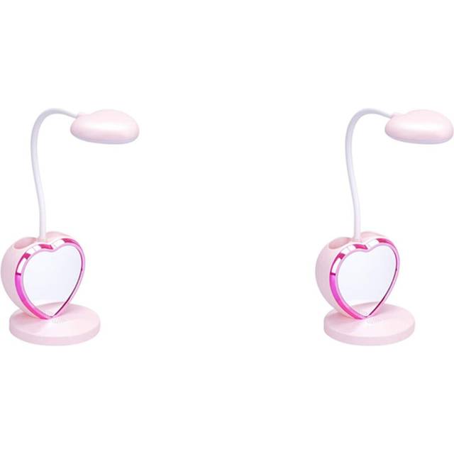 2X LED Desk Lamp for Girls, Rechargeable LED Desk Lamp with USB Charging Port & Pen Holder, Eye-Caring Dimmable Pink