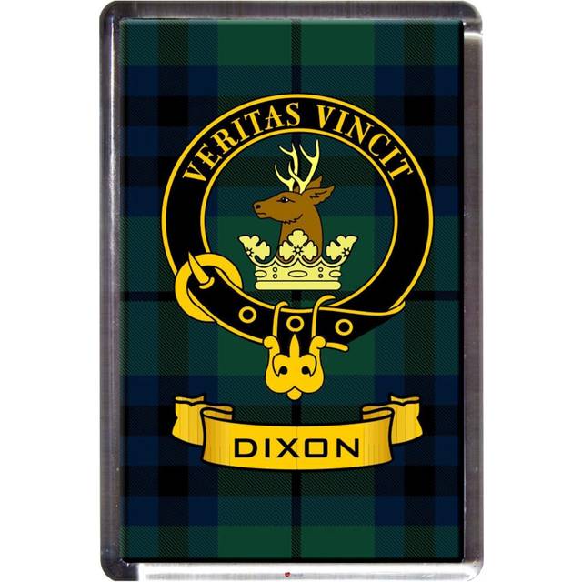 Dixon Tartan Fridge Magnet with Scottish Clan Crest on Clear Acrylic Rectangular Base