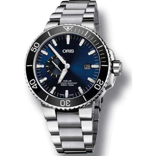 ORIS AQUIS SMALL SECOND DATE automatik armbåndsur med deep blue skive med lænke