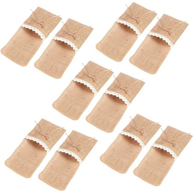 100PCS Country Wedding Table Silverware Holder Natural Burlap Cutlery Pockets Fork Pockets Rustic Wedding Decoration