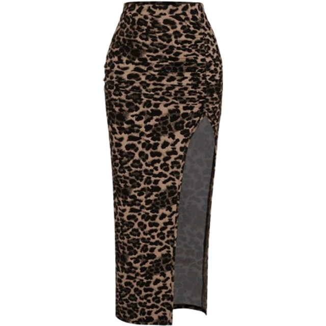 Sweetra Women&#39;s Elegant High Slit Leopard Print Pleated Design Skirt Maxi Women Outfit