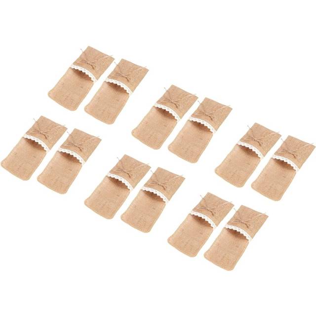120PCS Country Wedding Table Silverware Holder Natural Burlap Cutlery Pockets Fork Pockets Rustic Wedding Decoration
