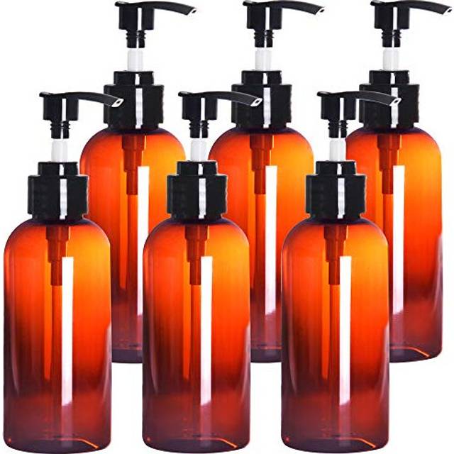 6 Pack Amber Plastic Pump Bottles, Refillable Plastic Pump Bottles for Dispensing Lotions, Shampoos, Hand Sanitizer(250ML)