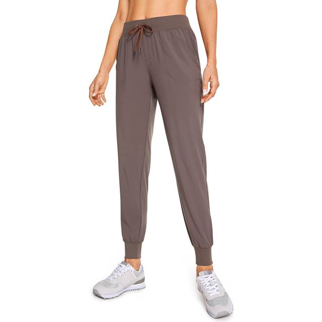 "CRZ YOGA Women's Lightweight Workout Joggers 27.5"""""""" - Travel Casual Outdoor Running Athletic Track Hiking Pants with Pockets Brown Rock X-Small"