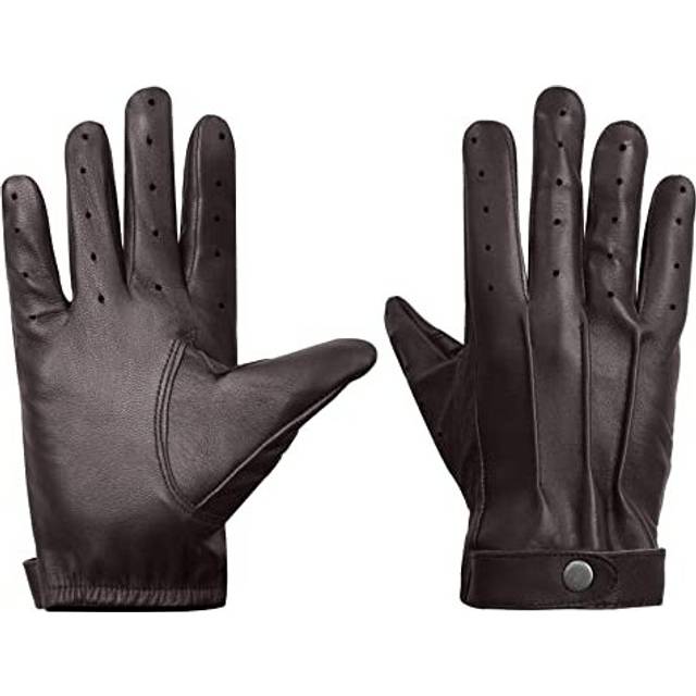Brown Leather Driving Gloves for Mens - Adult Cold Weather Winter Gloves (M)