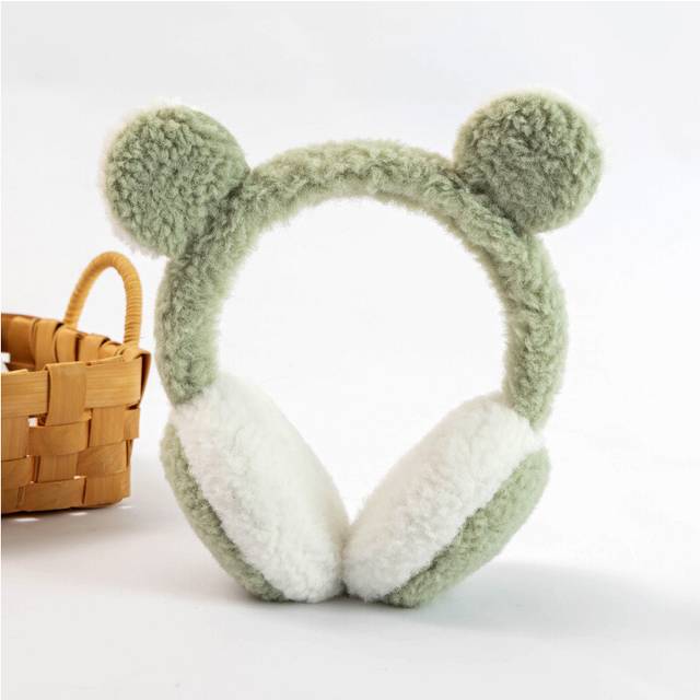 (Green) Cute Winter Warm Faux Furry Earmuffs Headband Outdoor Windproof Solid