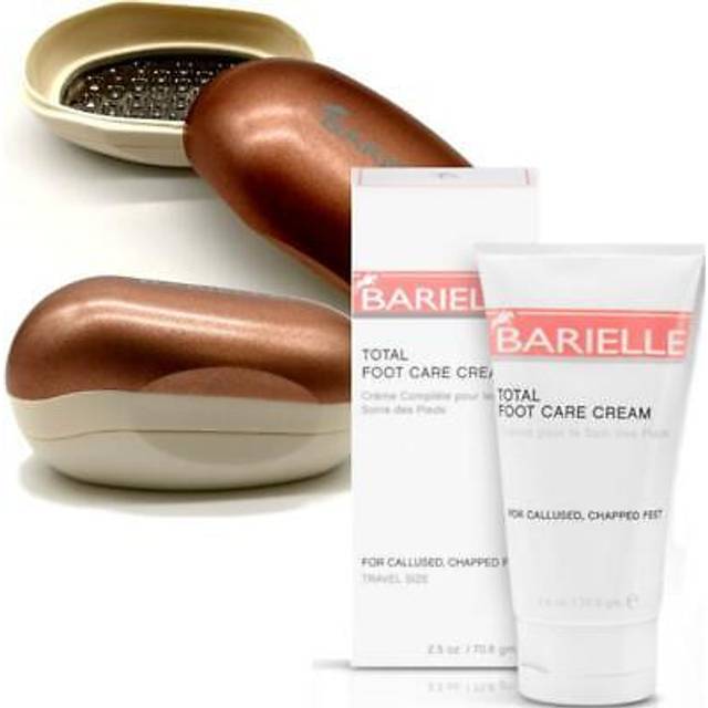 BARIELLE Portable Oval Gold  White Clamshell Foot FileFoot Rasp with 25oz Total Care Foot Cream 2PC Foot Care Set