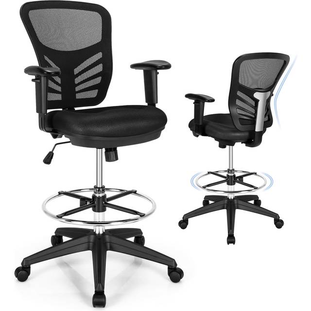 Mesh Drafting Chair with Adjustable Footrest-Black