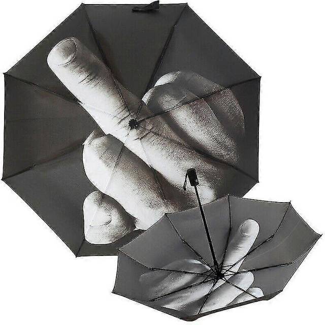 (As show, One size) 100% Brand New Cool Middle Finger Up Three Folding Umbrella Anti-Sun Rain Windproof Parasol