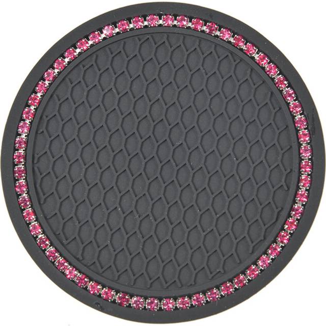 (Black-pink diamond) Car Roller Coaster Water Cup Holder Anti skid Pad Silicone Car Inlaid