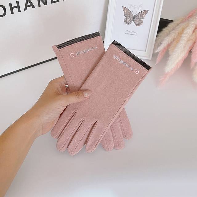 (4) De Velvet Thin Small Flower Gloves Autumn And Winter Cycling Gloves Touch
