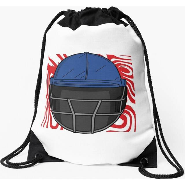 Drawstring Bag Blue Cricket Helmet with Red Background Sport Gym Shoe Backpack