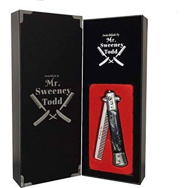 Switchblade Foldable Comb (Black) - Push Button - Mr Sweeney Todd Flick Comb/Display Box
