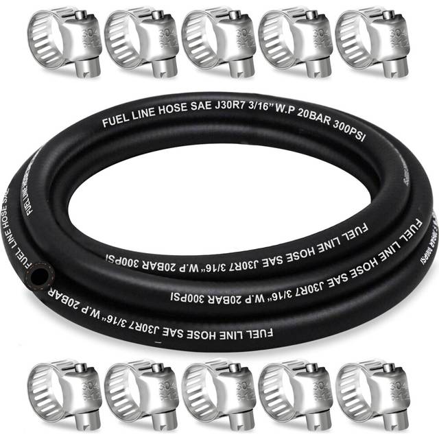 HOUSUN Fuel Line 3/16 Inch ID  Fuel Hose 10FT  J30R7 Fuel Line Hose NBR with 10 Clamps.