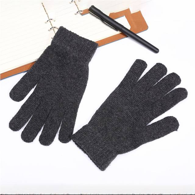 (One Size, B Dark Gray) Winter Half Finger Driving Gloves Men Wool Knit Fingerless Touch Screen
