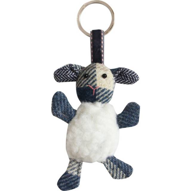 (Blue) Earth Squared Sheep Keyring, Tartan Wool Blend, 6 x 12 x 2 cm, Soft