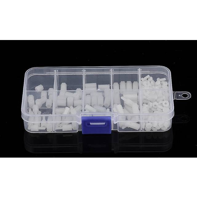 (White) 200Pcs Nylon Screw White/Black Hex Screw Nut PCB Standoff Spacer Assortment Kit