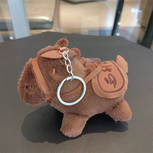 (SilverDark Brown) Charming Pony Plush Keychain In Deep Coffee With Silver Rings Great For All Ages