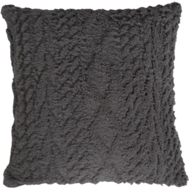 OHS 2 x Cable Knit Cushion Covers Soft Sherpa Cases 18" x 18" in Charcoal | Size: 45cm x 45cm