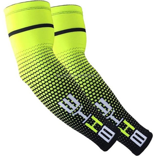 1 Pair Cool Men Cycling Running Bicycle UV Sun Protection Cuff Cover Protective Arm Sleeve Bike Sport Arm Warmers Sleeves L(Green)