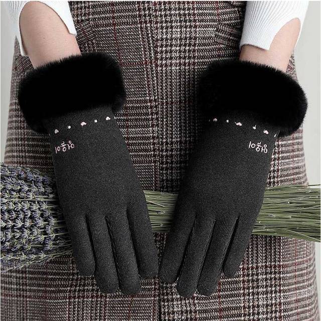 (One Size, I13 Black) Women Double Thick Velvet Plush Wrist Touch Screen Driving Gloves Winter