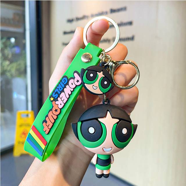 (Green) Colorful Powerpuff Girls Keychain Silicone Bag Charm For Kids And Adults