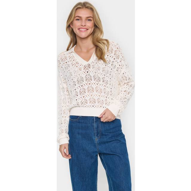 Saint Tropez Juna Lace Polo Jumper, Cream