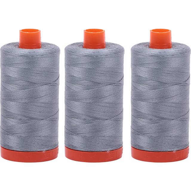 Bundle of 3 Large 1422 Yard Spools of Aurifil 50wt Egyptian Cotton Thread  Color: Light Blue Grey  No. A1050-2610