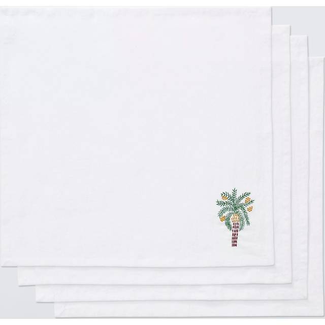 John Lewis Embroidered Palm Tree Cotton Napkin, Set of 4, White