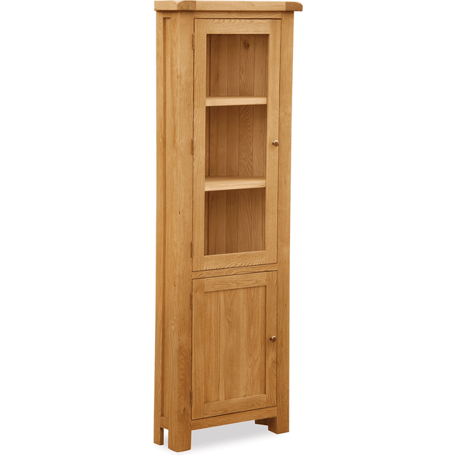 Zelah Oak Corner Display Cabinet, Solid Wood, Rustic Wax Finish