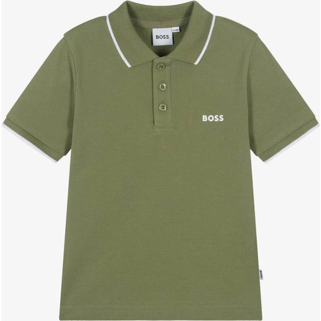 BOSS Kids' Cotton Pique Polo Shirt, Dark Green