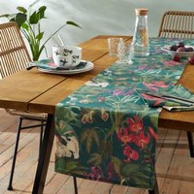 Botanical Bird Table Runner - Teal