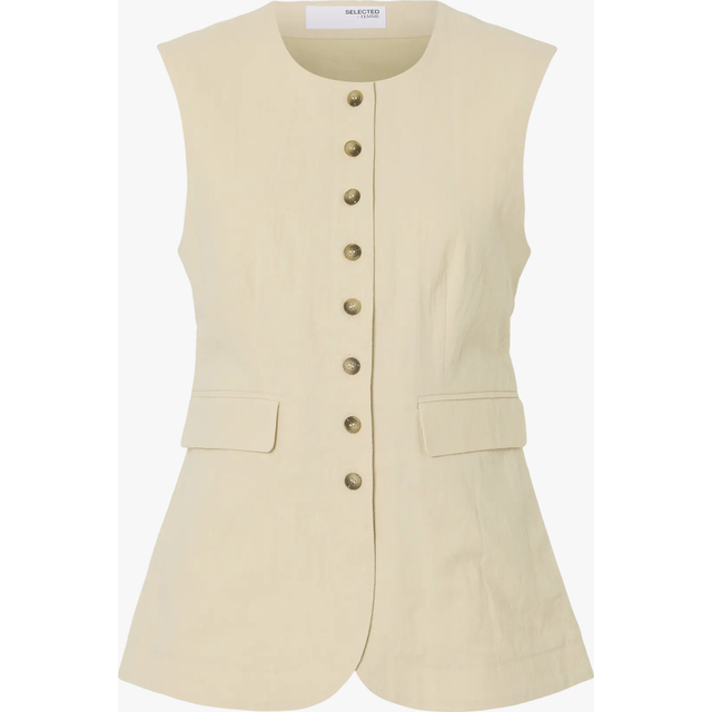 SELECTED FEMME Iluna Button Linen Rich Top, Cream