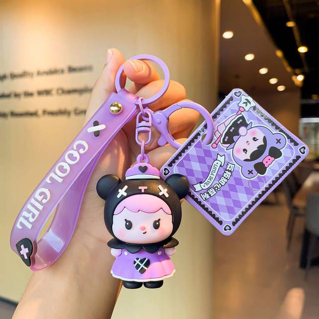 (Purple Hat) Cute Silicone Keychain Adorable Cartoon Doll Backpack Charms For All Occasions