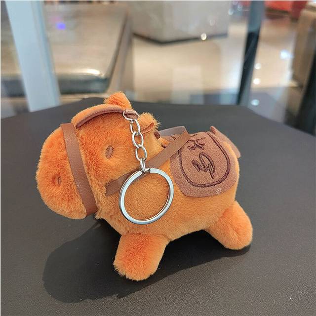 (SilverOrange) Charming Plush Pony Keychain In Deep Coffee With Silver Rings Great For All Ages