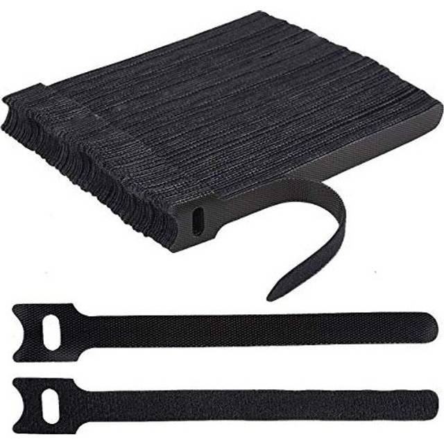 100 x Black Adjustable Reusable Cable Ties Straps Hook and Loop Cable Straps Cable Ties Loop Long Cable Straps Ties