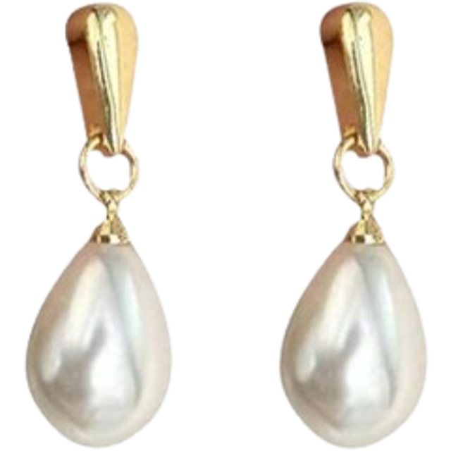 SHEIN 1pair Elegant Water Drop Shaped Pearl Stud Earrings, Simple, Vintage Design