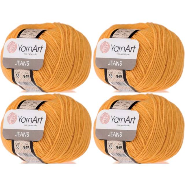 4 Skeins YarnArt Jeans 55% Cotton 45% Acrylic Yarn Blend Thread Crochet Hand Knitting Art Lot of 4skn 200 gr 696 yds (35-Yellow)