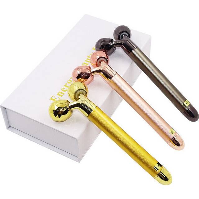 (PINK) Roller Massager Facial Beauty Bar 24k Golden Vibrating Full Body Massage
