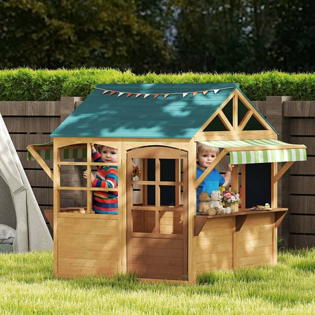 AIYAPLAY Wooden Playhouse for Kids Outdoor, Foldable Wendy House, Brown, Brown