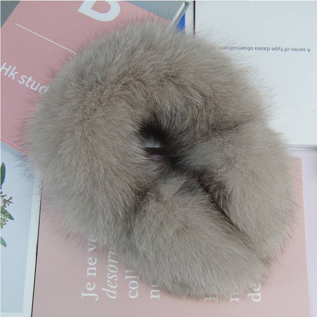 (khaki) 2024 New Women 100% Natural Fox Fur Earmuffs Plush Winter Warm Big Pompoms