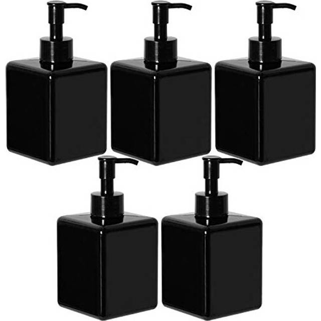 5 Pack 350ML Black Plastic Square Pump Bottles 12 Ounce, Refillable Plastic Pump Bottles for Dispensing Lotions, Shampoos