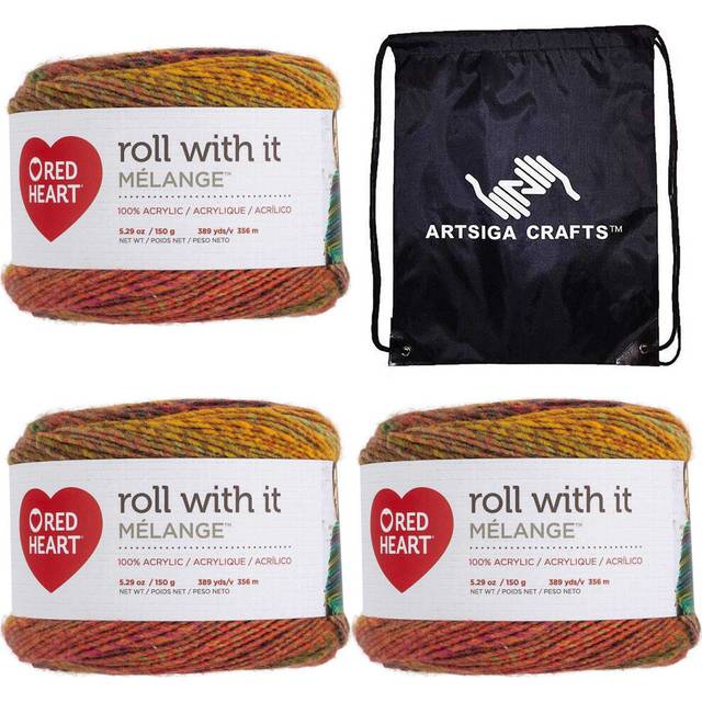 Red Heart Roll with It Melange Curtain Call E890-0675 (3-Skeins - Same Dye Lot) Worsted Medium #4 Acrylic Yarn for Crocheting and Knitting - Bundle wi