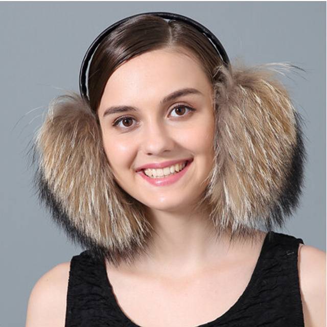 (Raccoon Fur) Fox Fur Earmuffs Women New 2017 Warm Natural Fur Pompom Earmuffs Lovely