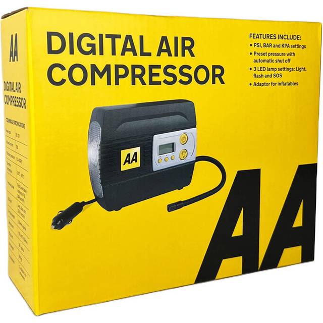 AA 12V Digital Tyre Inflator AA5502 â For Cars Other Vehicles Inflatables Bicycles - Shows PSI BAR KPA 3-100 PSI â Includes Adaptors, Black